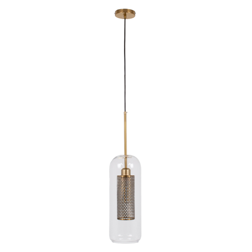 GloboStar® AVERY 00741 Μοντέρνο Κρεμαστό Φωτιστικό Πλέγμα Μονόφωτο 1 x E27 IP20 Διάφανο Γυαλί με Χρυσό Μέταλλο - Μ15 x Π15 x Υ60cm