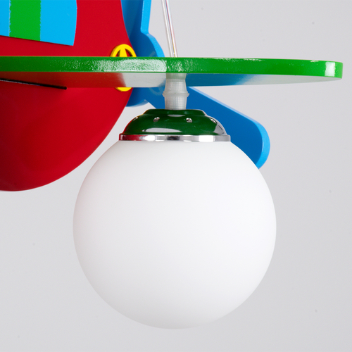 GloboStar® AIRPLANE 01575 Παιδικό Κρεμαστό Φωτιστικό Φιγούρα Τρίφωτο 3 x E27 IP20 Πολύχρωμο Ξύλο με Λευκό Γυαλί - Μ51 x Π49 x Υ26cm
