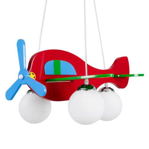 GloboStar® AIRPLANE 01575 Παιδικό Κρεμαστό Φωτιστικό Φιγούρα Τρίφωτο 3 x E27 IP20 Πολύχρωμο Ξύλο με Λευκό Γυαλί - Μ51 x Π49 x Υ26cm