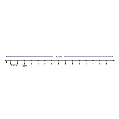 GloboStar® 78982 WIRE GARLAND Καλωδιογιρλάντα PVC 5 Μέτρων με 15 Ντουί E27 με Πρίζα Schuko Επεκτεινόμενη Αδιάβροχη IP65