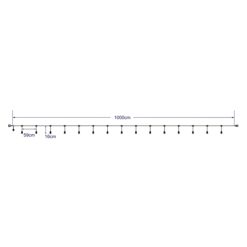 GloboStar® 78983 WIRE GARLAND Καλωδιογιρλάντα PVC 10 Μέτρων με 15 Ντουί E27 με Πρίζα Schuko Επεκτεινόμενη Αδιάβροχη IP65