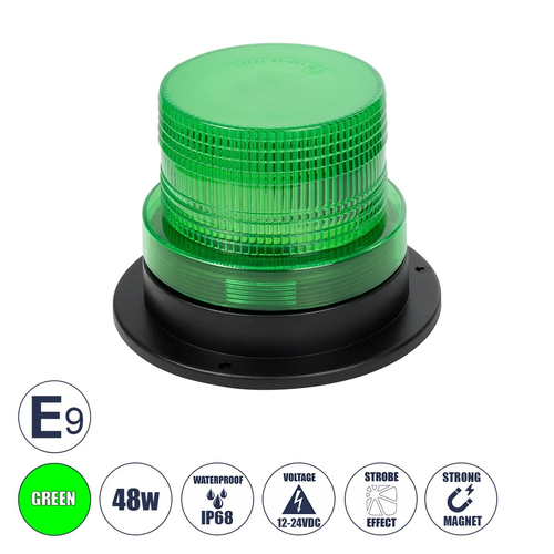 GloboStar® 85151 PRO Series Φάρος Σήμανσης Οχήματος Security - Ασφαλείας για Αυτοκίνητα & Φορτηγά STROBE LED 10W DC 12-24V Αδιάβροχος IP65 Πράσινο