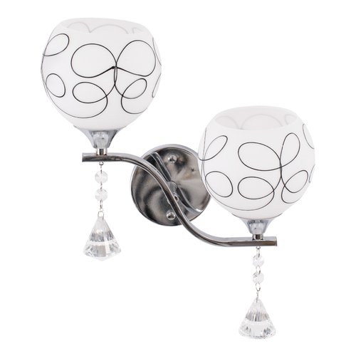 GloboStar® CANTER 00635 Μοντέρνο Επιτοίχιο Φωτιστικό Απλίκα Δίφωτο 2 x E27 IP20 Ασημί Μέταλλο με Λευκό Γυαλί - Μ32 x Π15 x Υ40cm