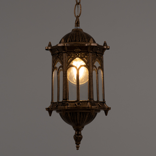 GloboStar® DARCY 00656 Vintage Κρεμαστό Φωτιστικό Πλέγμα Μονόφωτο 1 x E27 IP20 Μπρούτζινο Μέταλλο με Διάφανο Γυαλί - Μ15.5 x Π15.5 x Υ32.5cm