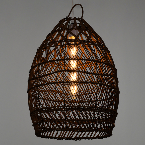 GloboStar® TAHITI 00711 Boho Κρεμαστό Φωτιστικό Πλέγμα Μονόφωτο 1 x E27 IP20 Καφέ Ξύλο - Μ38 x Π38 x Υ50cm