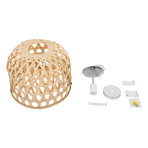 GloboStar® MANGEA 00715 Boho Κρεμαστό Φωτιστικό Πλέγμα Μονόφωτο 1 x E27 IP20 Μπεζ Ξύλο - Μ35 x Π35 x Υ22cm