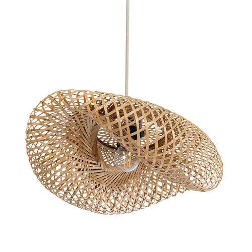 GloboStar® MEXICO 00718 Boho Κρεμαστό Φωτιστικό Ανάρτηση Μονόφωτο 1 x E27 IP20 Μπεζ Ξύλο - Μ40 x Π30 x Y18cm