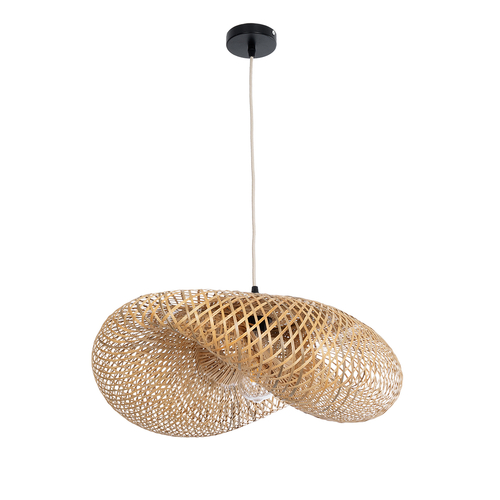 GloboStar® MEXICO 00719 Boho Κρεμαστό Φωτιστικό Ανάρτηση Μονόφωτο 1 x E27 IP20 Μπεζ Ξύλο - Μ65 x Π46 x Y30cm