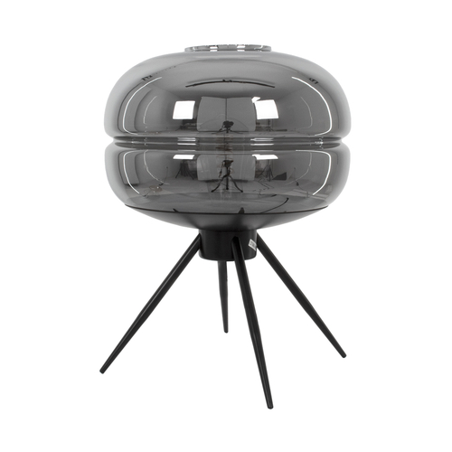 GloboStar® JAVAN 00738 Μοντέρνο Επιτραπέζιο Φωτιστικό Πορτατίφ Λαμπατέρ Μονόφωτο Φιμέ Νίκελ Γυάλινο Μαύρο Μεταλλικό Φ30 x Υ19cm