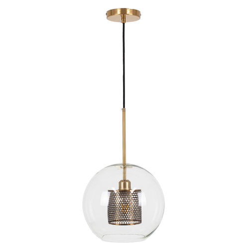 GloboStar® AVERY 00740 Μοντέρνο Κρεμαστό Φωτιστικό Μπάλα Μονόφωτο 1 x E27 IP20 Διάφανο Γυαλί με Χρυσό Μέταλλο - Μ30 x Π30 x Υ48cm
