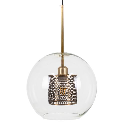 GloboStar® AVERY 00740 Μοντέρνο Κρεμαστό Φωτιστικό Μπάλα Μονόφωτο 1 x E27 IP20 Διάφανο Γυαλί με Χρυσό Μέταλλο - Μ30 x Π30 x Υ48cm