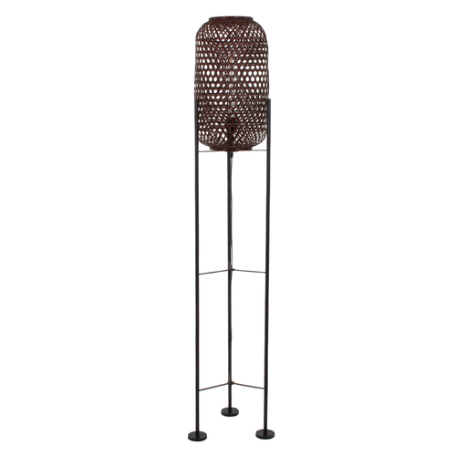 GloboStar® CURACAO 00771 Μοντέρνο Επιδαπέδιο Φωτιστικό Μονόφωτο 1 x E27 IP20 Μαύρο Μέταλλο με Καφέ Ξύλο - Μ30 x Π30 x Υ170cm