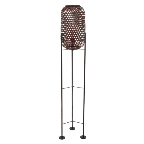 GloboStar® CURACAO 00771 Μοντέρνο Επιδαπέδιο Φωτιστικό Μονόφωτο 1 x E27 IP20 Μαύρο Μέταλλο με Καφέ Ξύλο - Μ30 x Π30 x Υ170cm