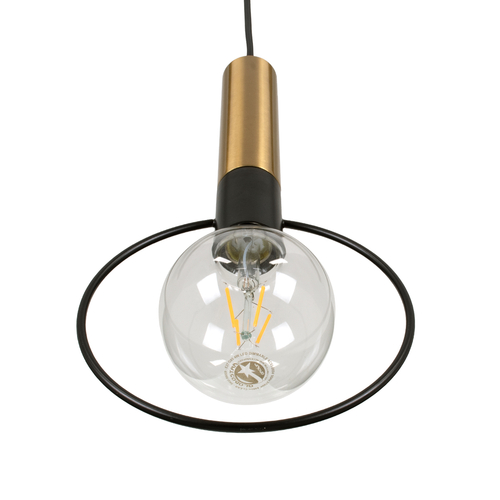 GloboStar® OLVERO 00772 Μοντέρνο Κρεμαστό Φωτιστικό Ανάρτηση Μονόφωτο 1 x E27 IP20 Μαύρο & Χρυσό Μέταλλο - Μ18 x Π4 x Y38cm