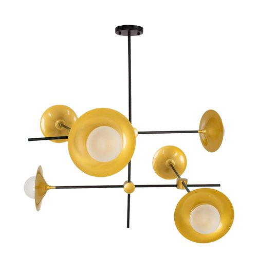 GloboStar® JOLIET 00780 Μοντέρνο Φωτιστικό Οροφής Πλέγμα Πολύφωτο 6 x G9 IP20 Μαύρο & Χρυσό Μέταλλο - Μ93 x Π93 x Υ87cm