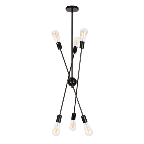 GloboStar® ZANE 00784 Μοντέρνο Φωτιστικό Οροφής Πλέγμα Πολύφωτο 6 x E27 IP20 Μαύρο Μέταλλο - Μ70 x Π70 x Υ100cm