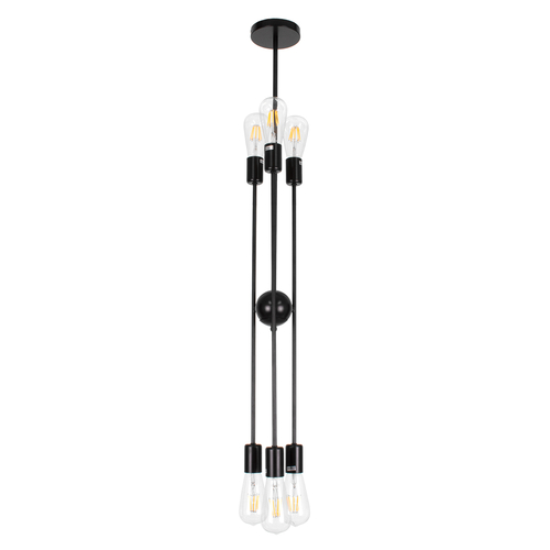 GloboStar® ZANE 00784 Μοντέρνο Φωτιστικό Οροφής Πλέγμα Πολύφωτο 6 x E27 IP20 Μαύρο Μέταλλο - Μ70 x Π70 x Υ100cm