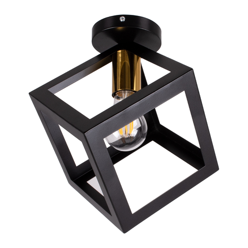 GloboStar® CUBE 00799 Μοντέρνο Φωτιστικό Οροφής Πλέγμα Μονόφωτο 1 x E27 IP20 Μαύρο & Χάλκινο Μέταλλο Μ25 x Π25 x Υ25cm