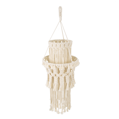 GloboStar® 36200 ETHIOPIA Boho Καπέλο Φωτιστικού- Μακραμέ Πλεκτό Χειροποίητο Μπεζ Σχοινί Μ30 x Π30 x Υ90cm