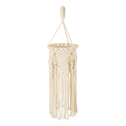 GloboStar® BAHRI 36211 Boho Κρεμαστό Φωτιστικό Μακραμέ Μονόφωτο 1 x E27 IP20 Μπεζ Ύφασμα - Μ20 x Π20 x Υ65cm