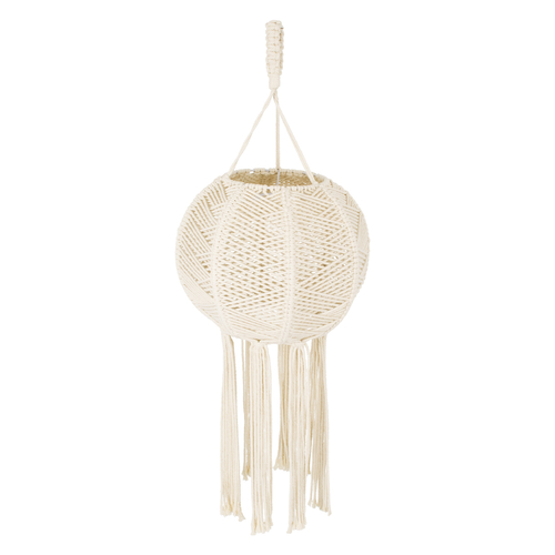 GloboStar® 36214 EGYPT Boho Καπέλο Φωτιστικού- Μακραμέ Πλεκτό Χειροποίητο Μπεζ Σχοινί Μ30 x Π30  x Υ75cm