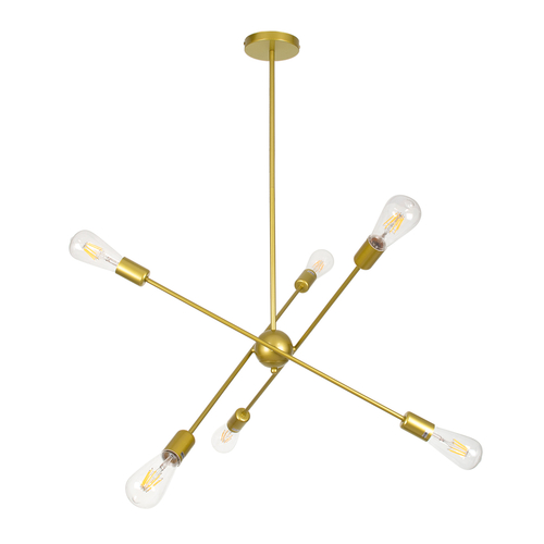GloboStar® ZANE 00786 Μοντέρνο Φωτιστικό Οροφής Πλέγμα Πολύφωτο 6 x E27 IP20 Χρυσό Μέταλλο - Μ70 x Π70 x Υ100cm