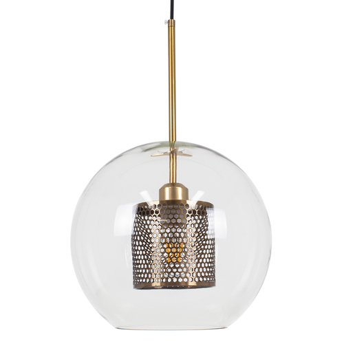 GloboStar® AVERY 00740 Μοντέρνο Κρεμαστό Φωτιστικό Μπάλα Μονόφωτο 1 x E27 IP20 Διάφανο Γυαλί με Χρυσό Μέταλλο - Μ30 x Π30 x Υ48cm