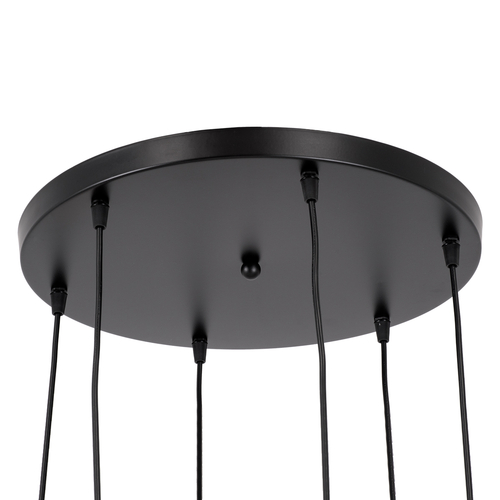 GloboStar® DILLON 00628 Μοντέρνο Κρεμαστό Φωτιστικό Καμπάνα Πολύφωτο 6 x E27 IP20 Μαύρο Μέταλλο με Μπεζ Ξύλο - Μ52 x Π52 x Y130cm