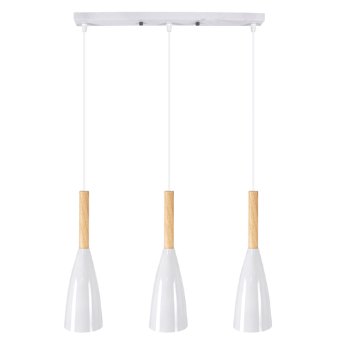 GloboStar® DILLON 00631 Μοντέρνο Κρεμαστό Φωτιστικό Ράγα Τρίφωτο 3 x E27 IP20 Λευκό Μέταλλο με Μπεζ Ξύλο - Μ54 x Π14 x Υ130cm