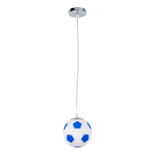 GloboStar® FOOTBALL 00644 Παιδικό Κρεμαστό Φωτιστικό Μπάλα Μονόφωτο 1 x E27 IP20 Λευκό & Μπλε Γυαλί - Μ15 x Π15 x Y18cm