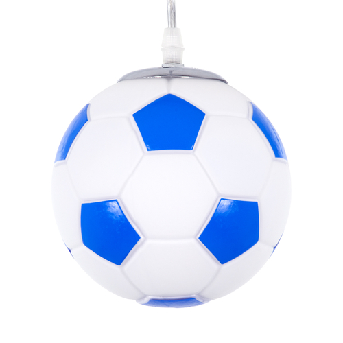 GloboStar® FOOTBALL 00644 Παιδικό Κρεμαστό Φωτιστικό Μπάλα Μονόφωτο 1 x E27 IP20 Λευκό & Μπλε Γυαλί - Μ15 x Π15 x Y18cm