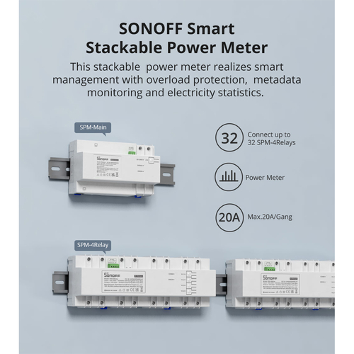 GloboStar® 80055 SONOFF SPM-MAIN - Wi-Fi Smart Stackable Power Meter Main Unit