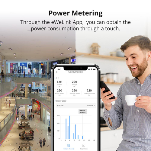 GloboStar® 80055 SONOFF SPM-MAIN - Wi-Fi Smart Stackable Power Meter Main Unit