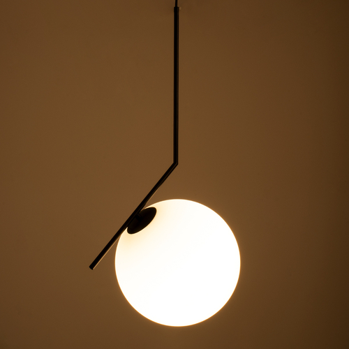 GloboStar® MONROE 00957 Μοντέρνο Κρεμαστό Φωτιστικό Μπάλα Μονόφωτο 1 x E27 IP20 Μαύρο Μέταλλο με Λευκό Γυαλί - Μ30 x Π30 x Υ75cm