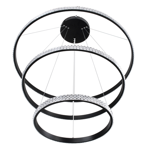 GloboStar® DIAMOND TRIO 61138-DECO Κρεμαστό Φωτιστικό Δαχτυλίδι-Κύκλος LED CCT 120W 14723lm 360° AC 220-240V - Εναλλαγή Φωτισμού μέσω Τηλεχειριστηρίου All In One Ψυχρό 6000k+Φυσικό 4500k+Θερμό 2700k Dimmable Φ40+60+80cm - Μαύρο - 3 Years Warranty