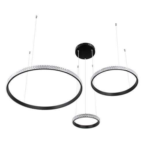 GloboStar® DIAMOND TRIO 61142 Κρεμαστό Φωτιστικό Δαχτυλίδι-Κύκλος LED CCT 100W 12123lm 360° AC 220-240V - Εναλλαγή Φωτισμού μέσω Τηλεχειριστηρίου All In One Ψυχρό 6000k+Φυσικό 4500k+Θερμό 2700k Dimmable Φ25+40+60cm - Μαύρο - 3 Years Warranty