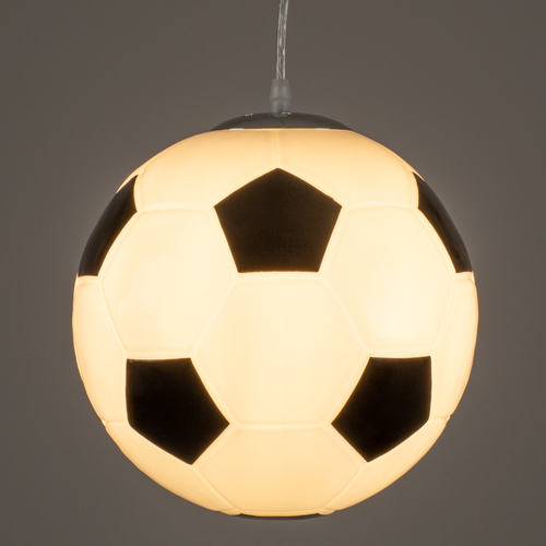 GloboStar® FOOTBALL 00647 Παιδικό Κρεμαστό Φωτιστικό Μπάλα Μονόφωτο 1 x E27 IP20 Λευκό & Μαύρο Γυαλί - Μ25 x Π25 x Υ25cm