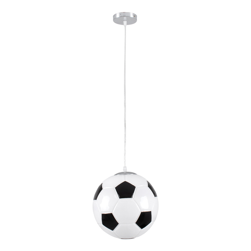 GloboStar® FOOTBALL 00647 Παιδικό Κρεμαστό Φωτιστικό Μπάλα Μονόφωτο 1 x E27 IP20 Λευκό & Μαύρο Γυαλί - Μ25 x Π25 x Υ25cm