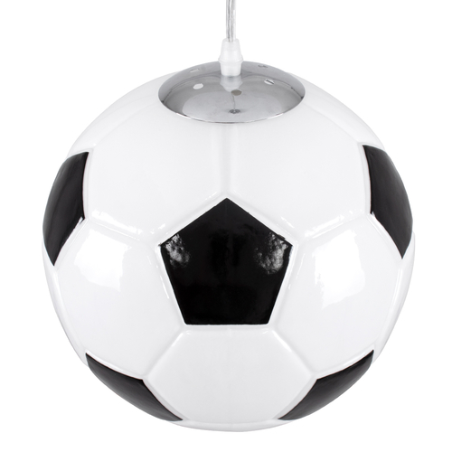 GloboStar® FOOTBALL 00647 Παιδικό Κρεμαστό Φωτιστικό Μπάλα Μονόφωτο 1 x E27 IP20 Λευκό & Μαύρο Γυαλί - Μ25 x Π25 x Υ25cm