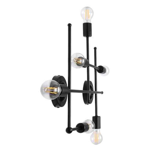 GloboStar® PIPING 00664 Vintage Επιτοίχιο Φωτιστικό Πολύφωτο 6 x E27 IP20 Μαύρο Μέταλλο - Μ66 x Π9.5 x Υ49cm