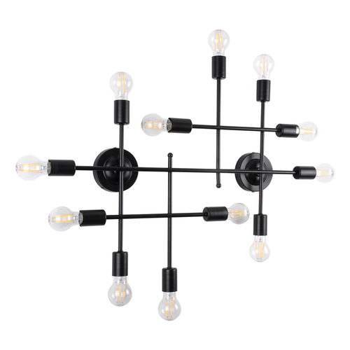 GloboStar® PIPING 00667-1 Vintage Φωτιστικό Οροφής Πλέγμα Πολύφωτο 12 x E27 IP20 Μαύρο Μέταλλο - Μ78.5 x Π9.5 x Υ64cm