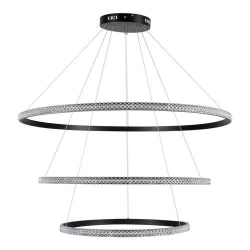 GloboStar® DIAMOND TRIO 61140-DECO Κρεμαστό Φωτιστικό Δαχτυλίδι-Κύκλος LED CCT 150W 18379lm 360° AC 220-240V - Εναλλαγή Φωτισμού μέσω Τηλεχειριστηρίου All In One Ψυχρό 6000k+Φυσικό 4500k+Θερμό 2700k Dimmable Φ60+80+100cm - Μαύρο - 3 Years Warranty