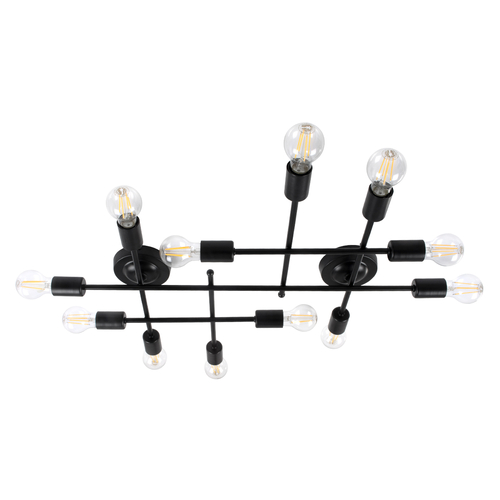 GloboStar® PIPING 00667-1 Vintage Φωτιστικό Οροφής Πλέγμα Πολύφωτο 12 x E27 IP20 Μαύρο Μέταλλο - Μ78.5 x Π9.5 x Υ64cm