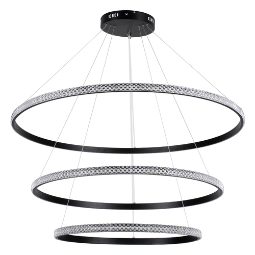 GloboStar® DIAMOND TRIO 61140 Κρεμαστό Φωτιστικό Δαχτυλίδι-Κύκλος LED CCT 150W 18379lm 360° AC 220-240V - Εναλλαγή Φωτισμού μέσω Τηλεχειριστηρίου All In One Ψυχρό 6000k+Φυσικό 4500k+Θερμό 2700k Dimmable Φ60+80+100cm - Μαύρο - 3 Years Warranty
