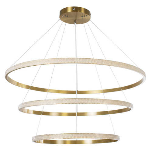 GloboStar® DIAMOND TRIO 61141-DECO Κρεμαστό Φωτιστικό Δαχτυλίδι-Κύκλος LED CCT 150W 18379lm 360° AC 220-240V - Εναλλαγή Φωτισμού μέσω Τηλεχειριστηρίου All In One Ψυχρό 6000k+Φυσικό 4500k+Θερμό 2700k Dimmable Φ60+80+100cm - Χρυσό Βούρτσας - 3 Years Warrant