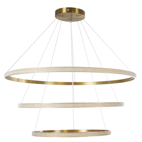 GloboStar® DIAMOND TRIO 61141-DECO Κρεμαστό Φωτιστικό Δαχτυλίδι-Κύκλος LED CCT 150W 18379lm 360° AC 220-240V - Εναλλαγή Φωτισμού μέσω Τηλεχειριστηρίου All In One Ψυχρό 6000k+Φυσικό 4500k+Θερμό 2700k Dimmable Φ60+80+100cm - Χρυσό Βούρτσας - 3 Years Warrant