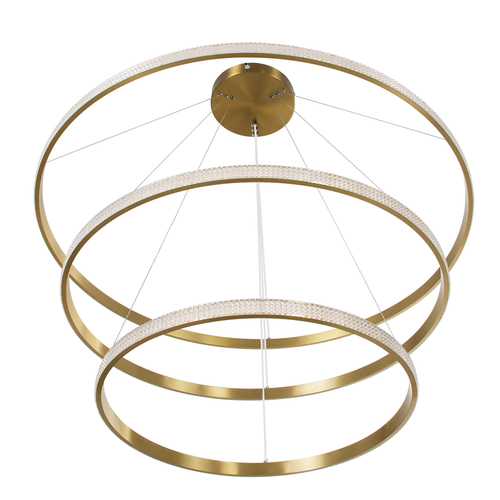 GloboStar® DIAMOND TRIO 61141-DECO Κρεμαστό Φωτιστικό Δαχτυλίδι-Κύκλος LED CCT 150W 18379lm 360° AC 220-240V - Εναλλαγή Φωτισμού μέσω Τηλεχειριστηρίου All In One Ψυχρό 6000k+Φυσικό 4500k+Θερμό 2700k Dimmable Φ60+80+100cm - Χρυσό Βούρτσας - 3 Years Warrant