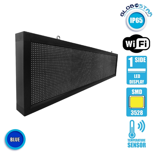 GloboStar® 90283 Κυλιόμενη Ψηφιακή Επιγραφή P10 LED SMD AC 220-240V με Wi-Fi - Αδιάβροχή IP54 - Μονής Όψης - Μ168 x Π9 x Υ40cm Μπλε