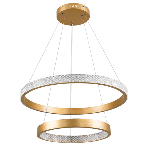 GloboStar® DIAMOND DUO 61151-DECO Κρεμαστό Φωτιστικό Δαχτυλίδι-Κύκλος LED CCT 75W 8743lm 360° AC 220-240V - Εναλλαγή Φωτισμού μέσω Τηλεχειριστηρίου All In One Ψυχρό 6000k+Φυσικό 4500k+Θερμό 2700k Dimmable Φ40+60cm - Χρυσό Βούρτσας - 3 Years Warranty