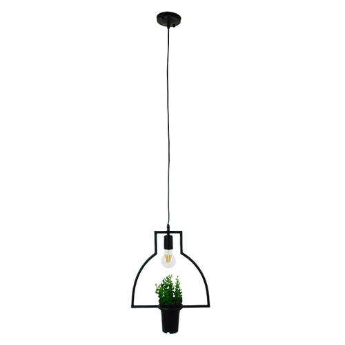 GloboStar® FLOWERPOT 10001209 Μοντέρνο Κρεμαστό Φωτιστικό Ανάρτηση Μονόφωτο 1 x E27 IP20 Μαύρο Μέταλλο με Πράσινο Πλαστικό - Μ34 x Π34 x Y34cm